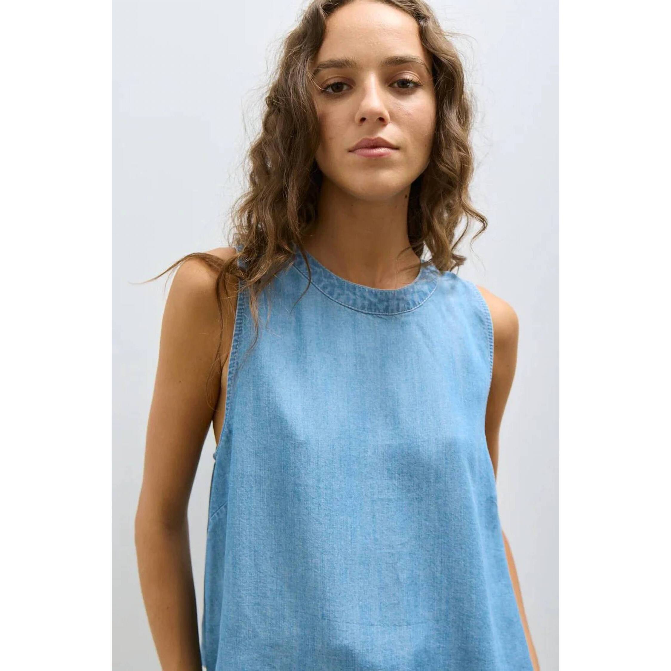 New Melissa Nepton Cecil Blouse In Med Denim Blue